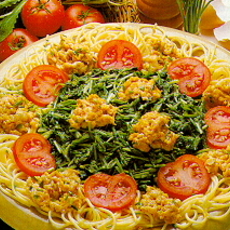 Recept: Raapsteeltjes met spaghetti en roereieren Recept: Raapsteeltjes met spaghetti en roereieren