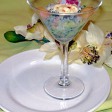 Recept: Krabsalade met viooltjes,avocadoroom en meloen