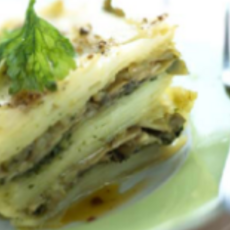 Recept: Vegetarische lasagne met filodeeg, paddenstoelen en groene kool 