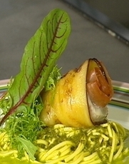 Recept: Gegrilde auberginerol met zeetongfilet, Gandaham ,