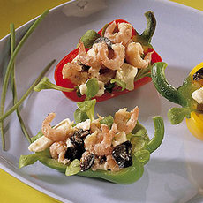 Recept: Griekse garnalensalade in mini-paprika's 