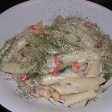 Recept: Gerookte zalm en krab op een bedje met pasta Recept: Gerookte zalm en krab op een bedje met pasta