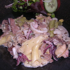 Recept: Inktvis met parmaham in een lekker kaassausje Recept: Inktvis met parmaham in een lekker kaassausje
