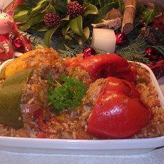 Recept: Rijstschotel  met gevulde paprika's