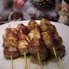 Recept: Brochette : kip , gerookt spek en chipolata