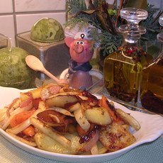 Recept: Aardappelschijfjes met grof gesneden groenten