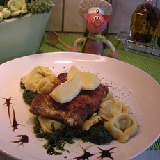 Recept: Tortellini met spinazie en snoekbaarsfilet gepaneerd