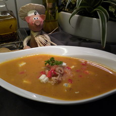 Recept: Soep : tomatensoep met vis en kaas
