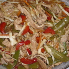 Recept: Yu Hsiang' , varkensreepjes met fijne groenten