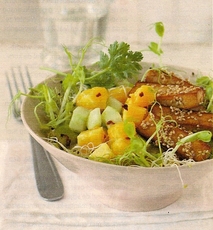 Recept: Slaatje van scheuten met mango en tofu