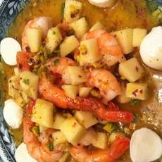 Recept: Crevettes, mozzarella, Granny Smith en pistaches