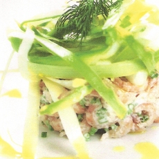 Recept: Garnalentaartje met spaghetti van witte en groene asperges Recept: Garnalentaartje met spaghetti van witte en groene asperges
