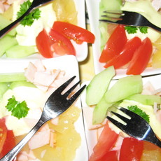 Recept: Amuse van gerookte kip etc. Recept: Amuse van gerookte kip etc.