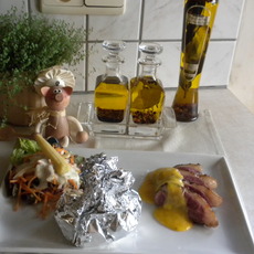 Recept: Eendenborst met mango en appelsien sausje